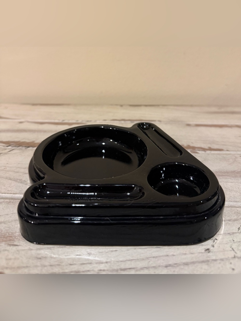 Vintage Black Glass Vanity Tray Desk Organizer Valet Catchall Mid Century